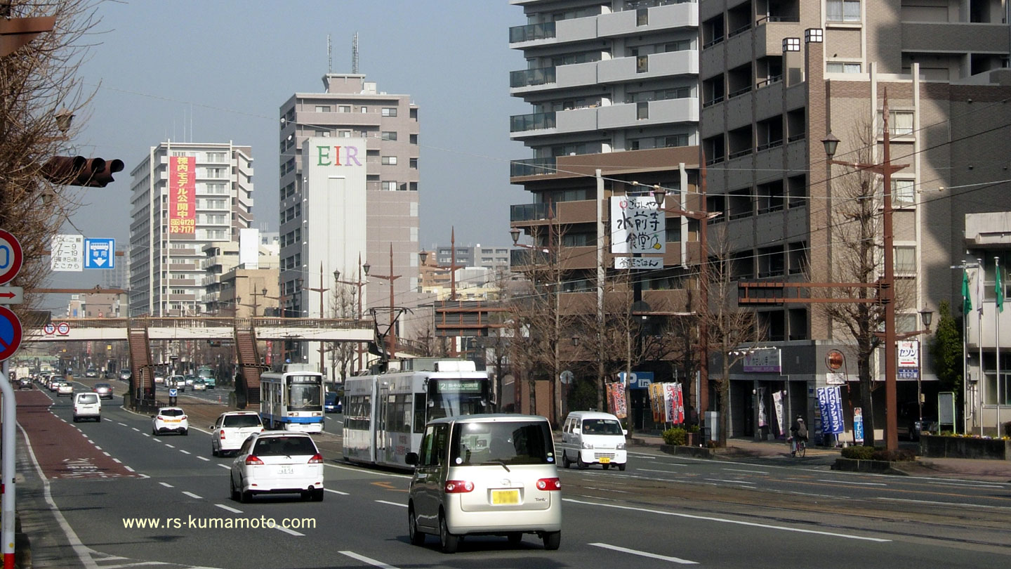 県庁通り入口の県道２８号熊本高森線　2009年2月撮影
