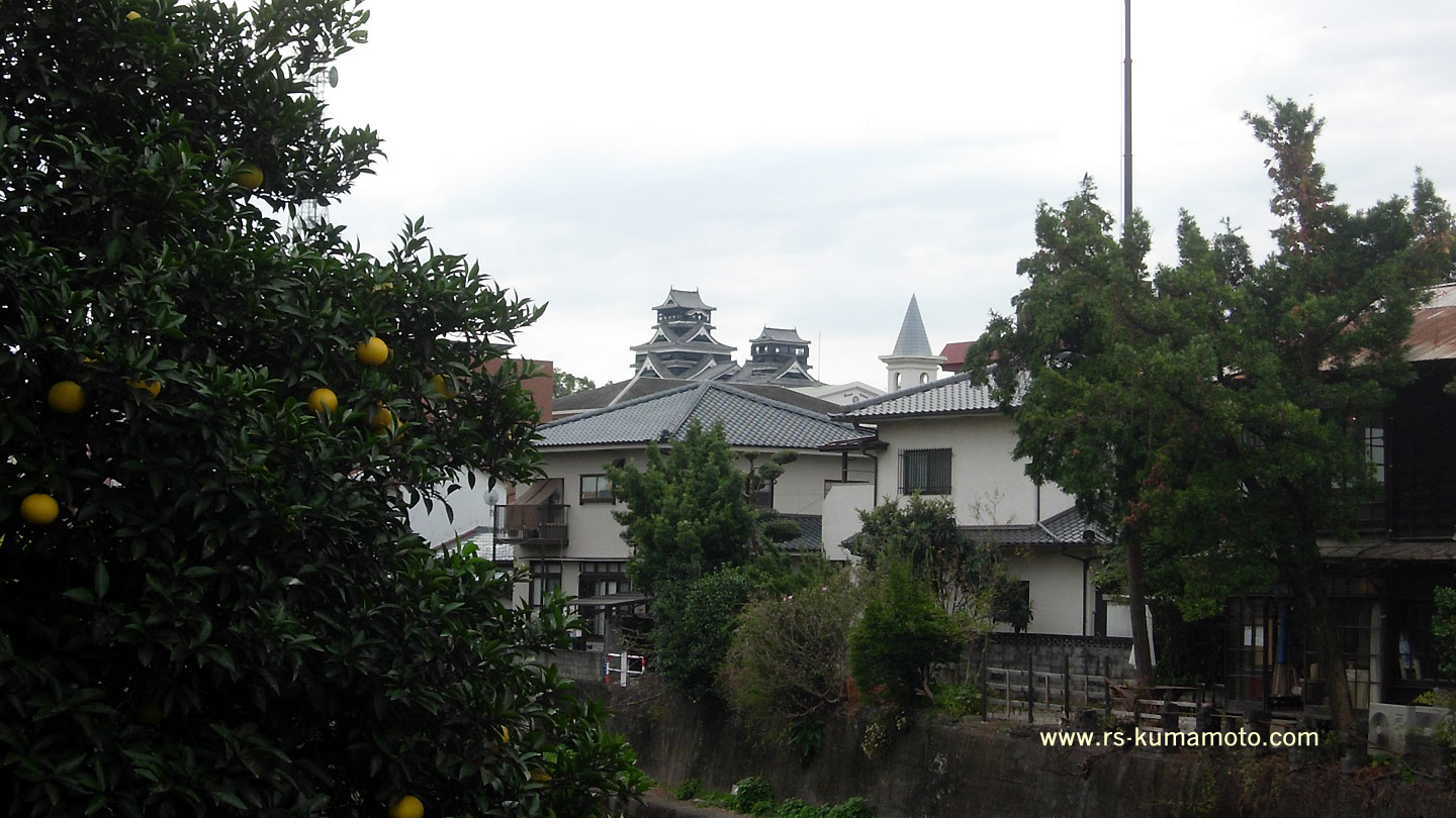 内坪井町、八雲通り付近から天守閣を望む　2015年8月撮影